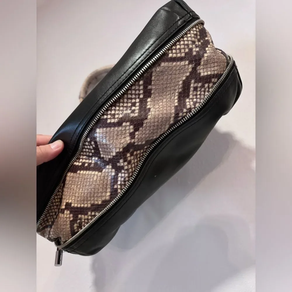 Michael Kors Isabel large convertible black leather shoulder bag snakeskin